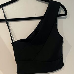 One shoulder black top